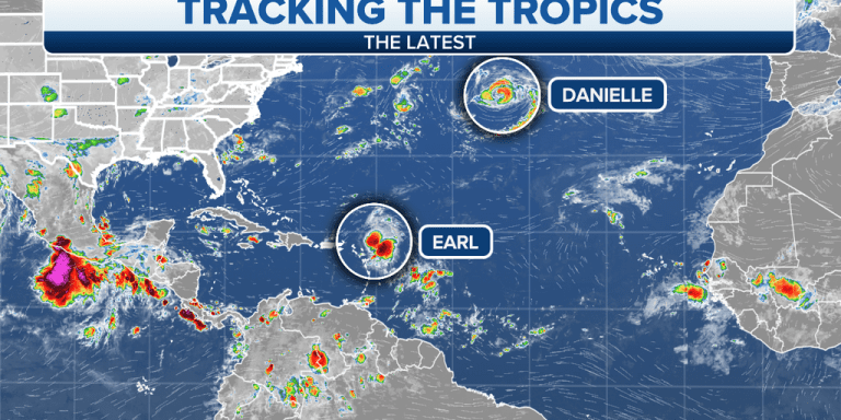 The strength of Hurricane Daniel, Tropical Storm Earl swaying in the Atlantic Ocean

