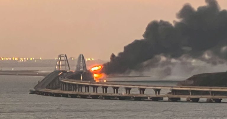 A fuel tank caught fire at a bridge in Crimea - Russia

