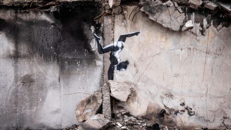 Banksy's artwork unveiled in Borodianka, Ukraine

