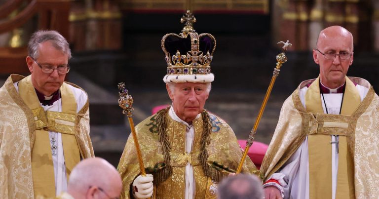 King Charles and Queen Camilla being crowned

