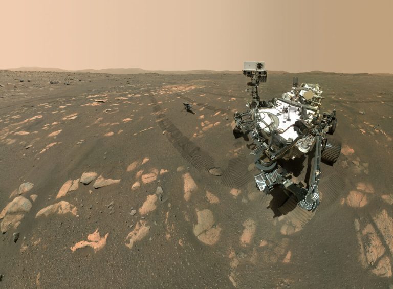 Selfie of NASA’s Perseverance Mars rover and Ingenuity helicopter.