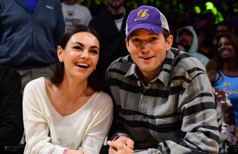 Ashton Kutcher shares a rare photo of her wife, Mila Kunis, in front of the full rainbow

