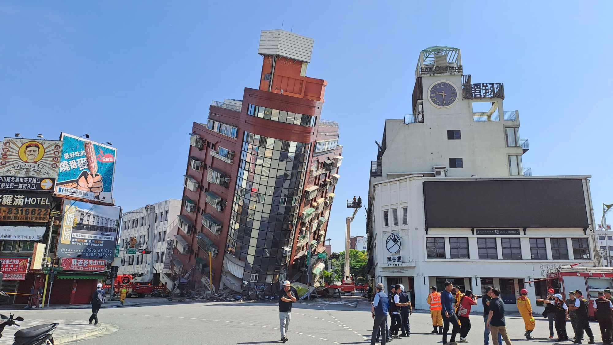 A building in Hualien City, Taiwan, partially collapsed after a strong earthquake struck the island on Wednesday.  (VCG via Getty Images)