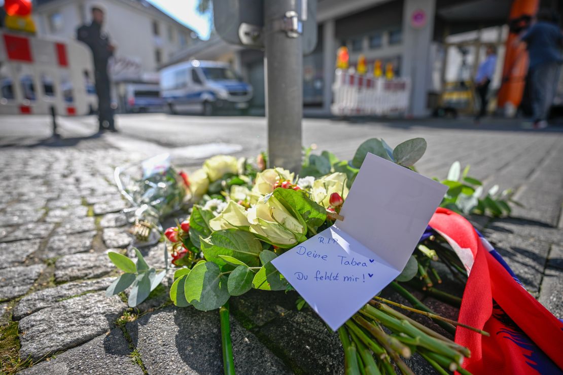 Flowers were laid at the site of Friday's deadly stabbing in Solingen, Germany.